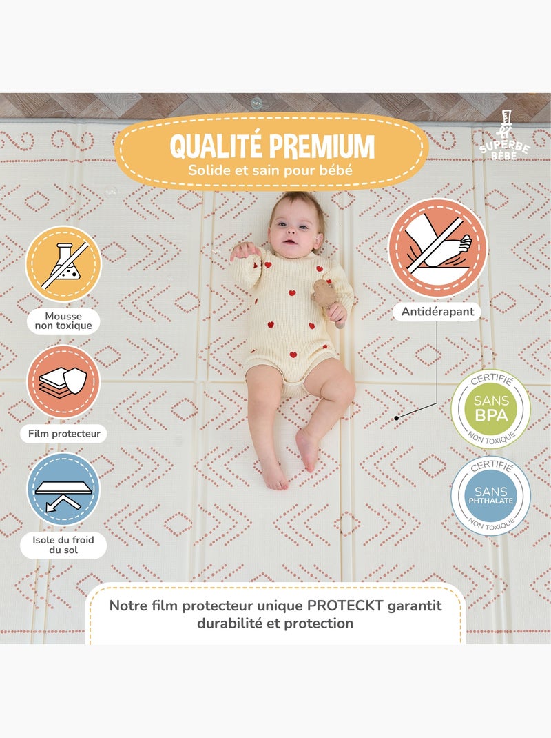 Tappeto gioco pieghevole in schiuma, reversibile e impermeabile 180x150x1 CASTLE | SUPERBE BEBE Blu Multicolore - Kiabi