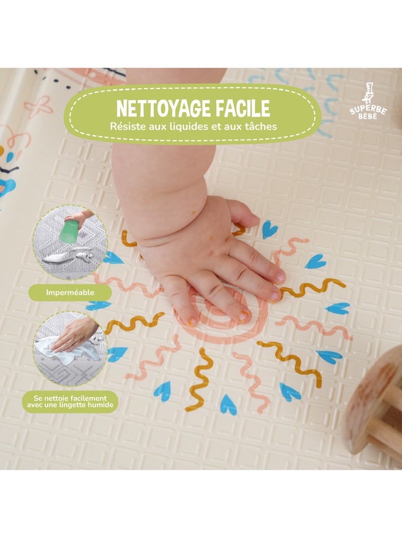 Tappeto gioco pieghevole in schiuma, reversibile e impermeabile 180x150x1 NORDIC | SUPERBE BEBE Grigio - Kiabi