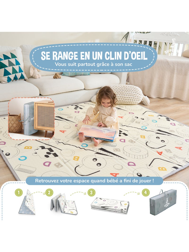 Tappeto gioco pieghevole in schiuma, reversibile e impermeabile 180x150x1 RAINBOW SKY | SUPERBE BEBE Blu cielo - Kiabi
