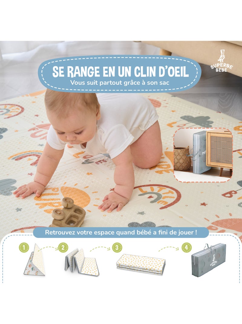 Tappeto gioco pieghevole schiuma, reversibile e impermeabile 180x120x1 PURE BIG LOVE | SUPERBE BEBE Verde acqua - Kiabi