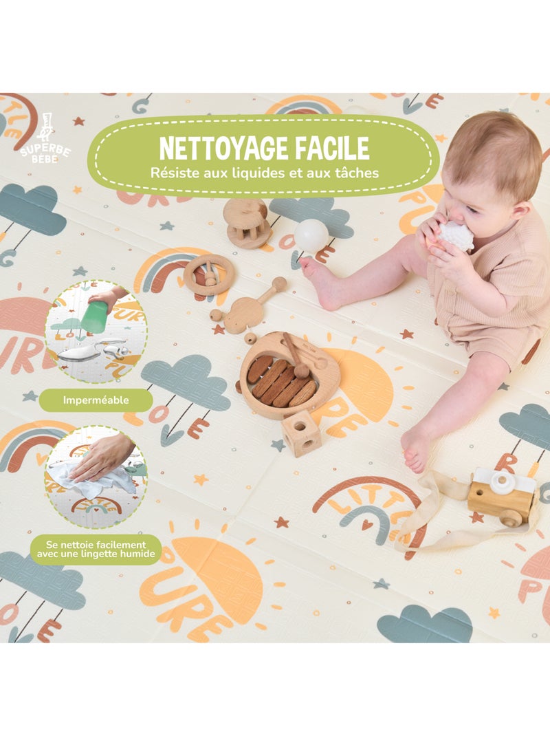 Tappeto gioco pieghevole schiuma, reversibile e impermeabile 180x120x1 PURE BIG LOVE | SUPERBE BEBE Verde acqua - Kiabi