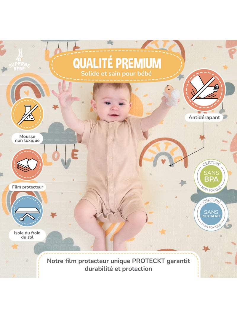 Tappeto gioco pieghevole schiuma, reversibile e impermeabile 180x120x1 PURE BIG LOVE | SUPERBE BEBE Verde acqua - Kiabi