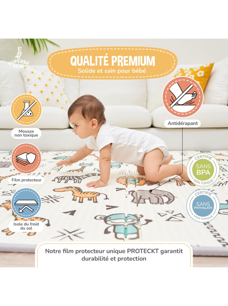 Tappeto gioco pieghevole schiuma, reversibile e impermeabile 180x150x1 FOX | SUPERBE BEBE Bianco Arancio - Kiabi