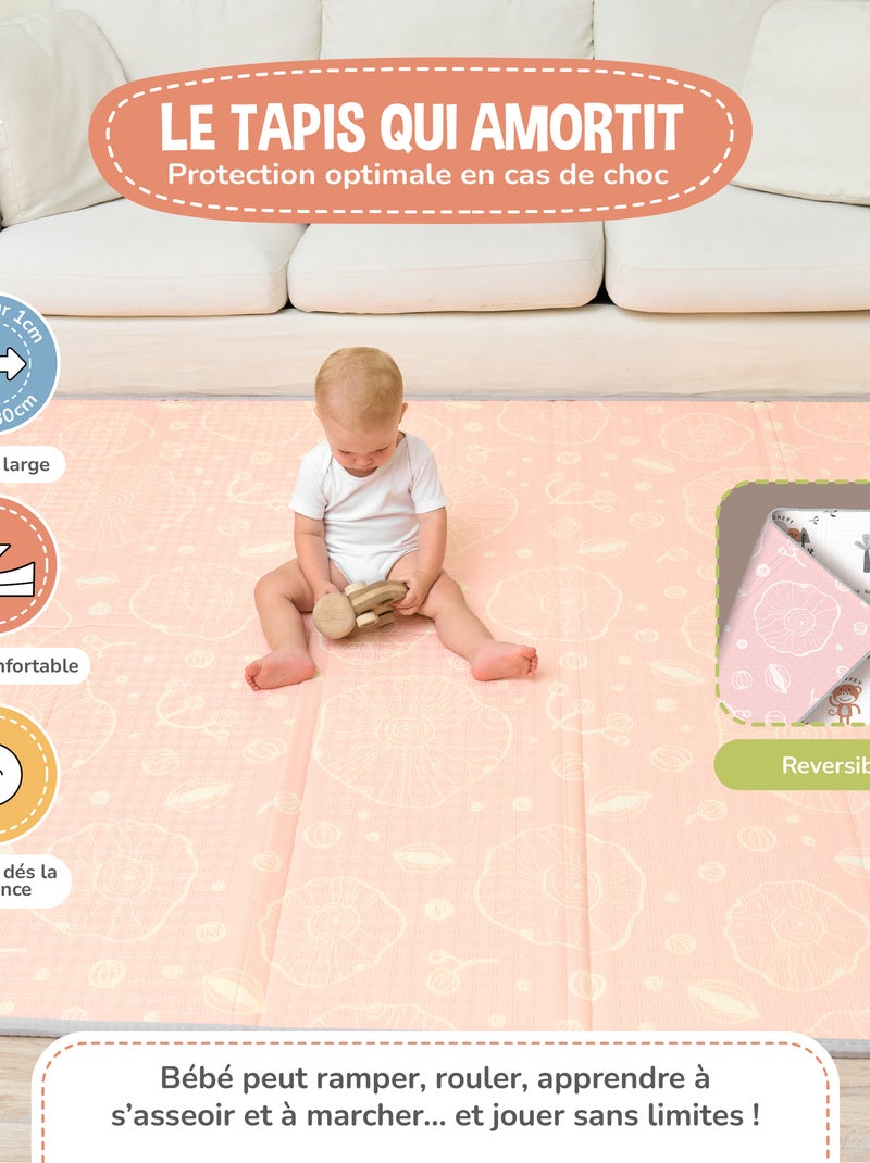 Tappeto gioco pieghevole schiuma, reversibile e impermeabile 180x150x1 JUNGLE | SUPERBE BEBE Bianco Verde chiaro Blu - Kiabi