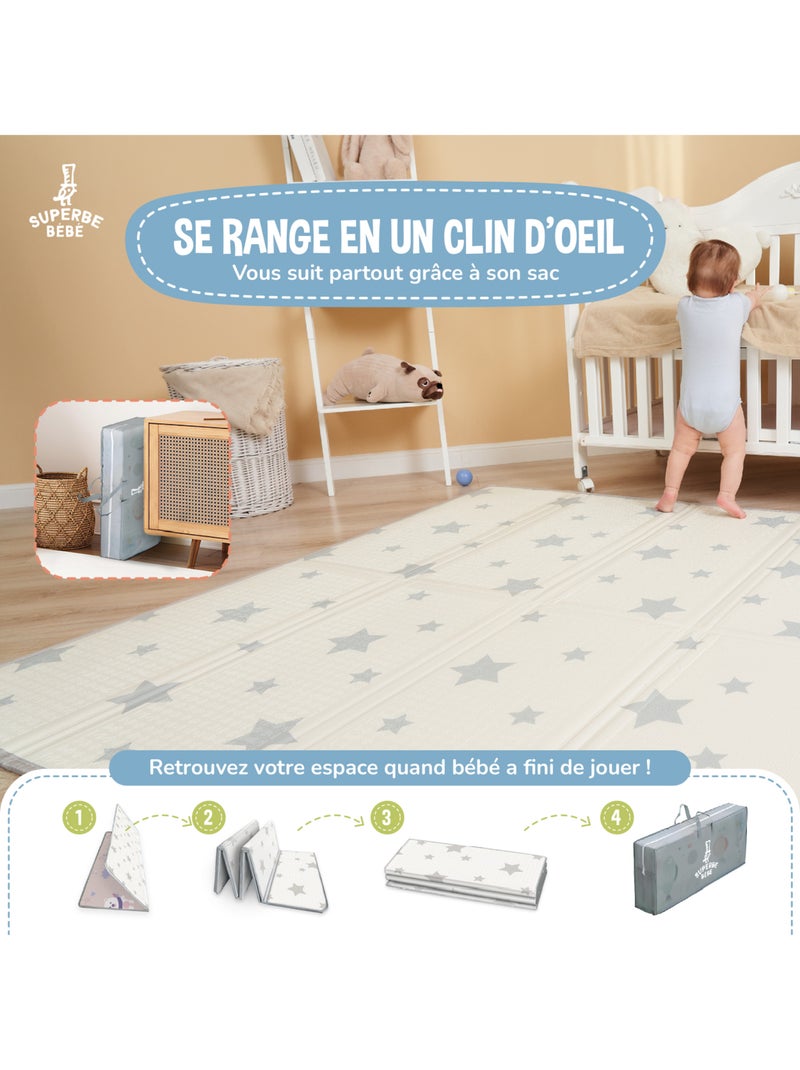 Tappeto gioco pieghevole schiuma, reversibile e impermeabile 180x150x1 PINK PANDA | SUPERBE BEBE Bianco Rosa - Kiabi