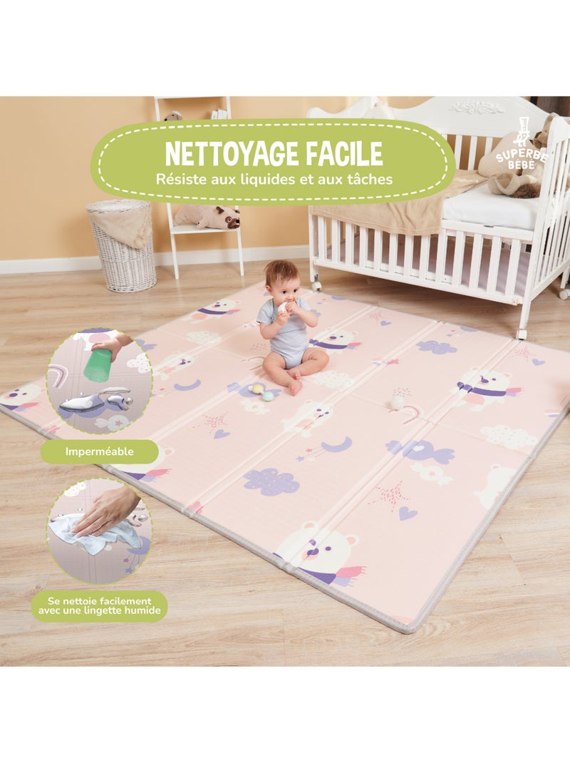 Tappeto gioco pieghevole schiuma, reversibile e impermeabile 180x150x1 PINK PANDA | SUPERBE BEBE Bianco Rosa - Kiabi