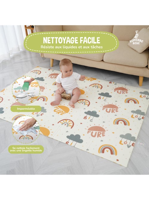 Tappeto gioco pieghevole schiuma, reversibile e impermeabile 180x150x1 PURE BIG LOVE | SUPERBE BEBE - Kiabi