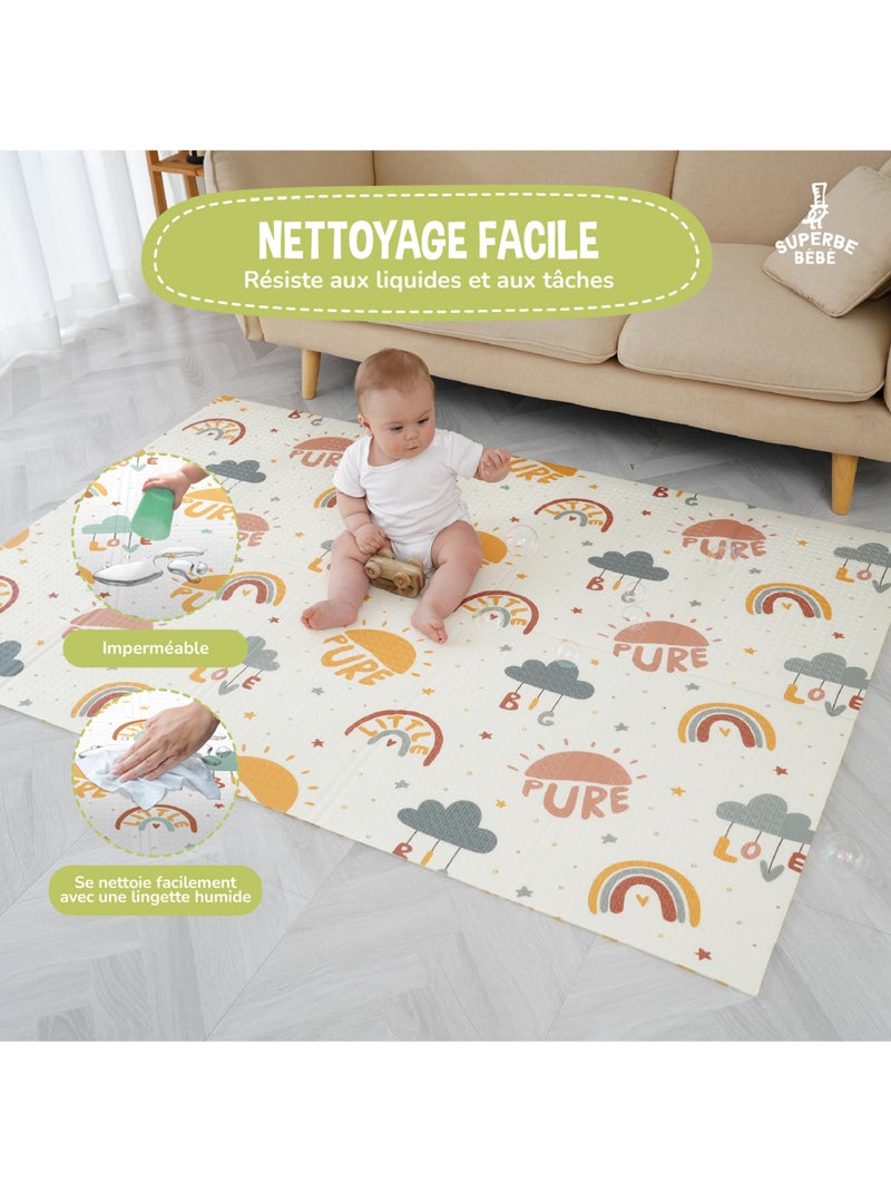 Tappeto gioco pieghevole schiuma, reversibile e impermeabile 180x150x1 PURE BIG LOVE | SUPERBE BEBE Verde acqua - Kiabi