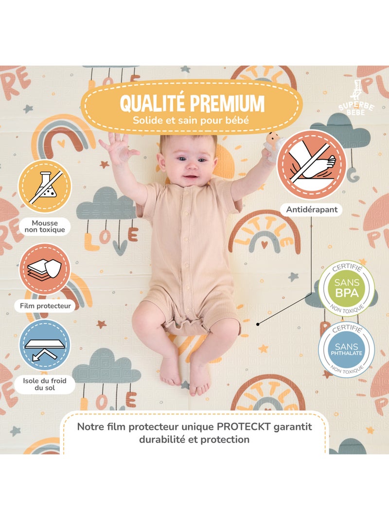 Tappeto gioco pieghevole schiuma, reversibile e impermeabile 180x150x1 PURE BIG LOVE | SUPERBE BEBE Verde acqua - Kiabi