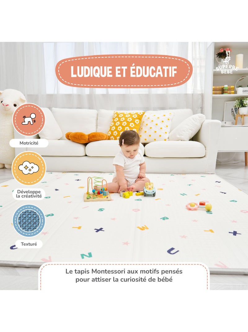 Tappeto gioco pieghevole schiuma, reversibile e impermeabile 180x150x1 ROAD | SUPERBE BEBE Bianco Verde chiaro - Kiabi