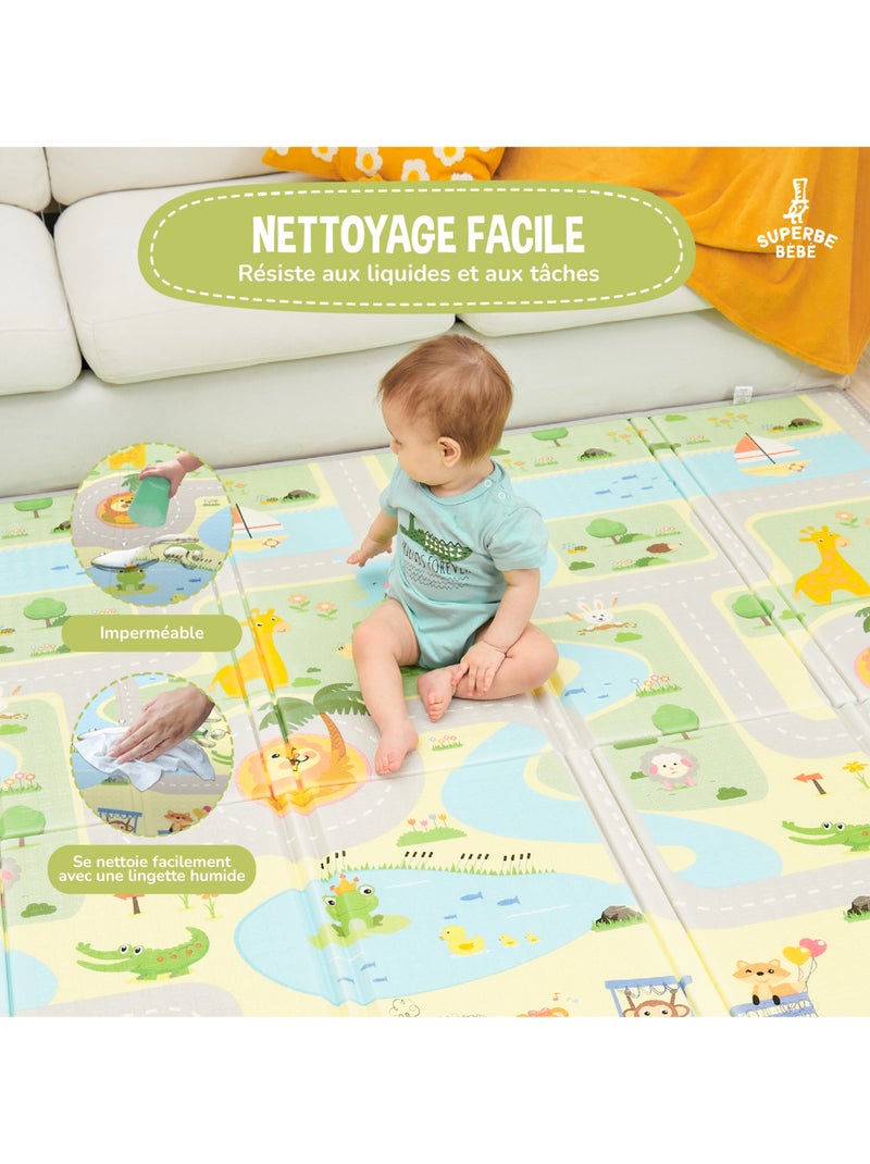 Tappeto gioco pieghevole schiuma, reversibile e impermeabile 180x150x1 ROAD | SUPERBE BEBE Bianco Verde chiaro - Kiabi