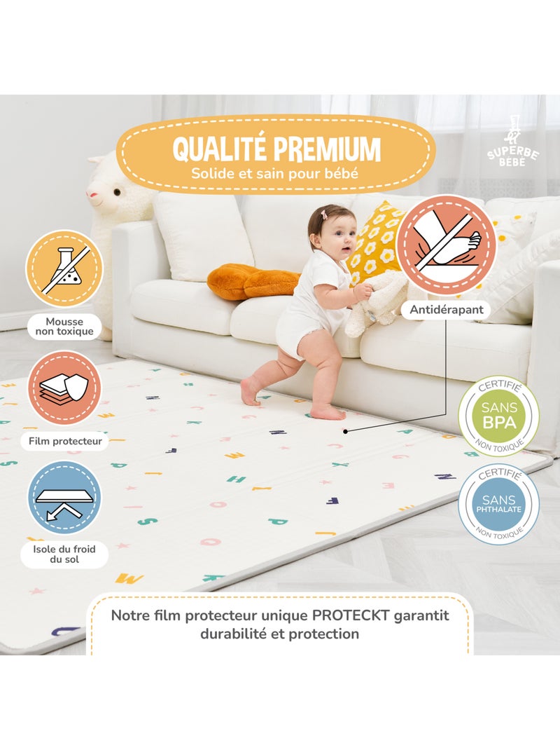 Tappeto gioco pieghevole schiuma, reversibile e impermeabile 180x150x1 ROAD | SUPERBE BEBE Bianco Verde chiaro - Kiabi