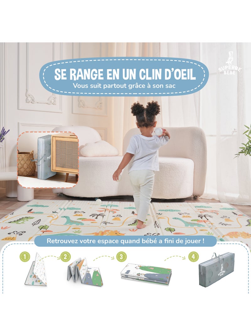 Tappeto gioco pieghevole schiuma, reversibile e impermeabile 200x180x1,5 DINO | SUPERBE BEBE Bianco Arancio Bianco - Kiabi