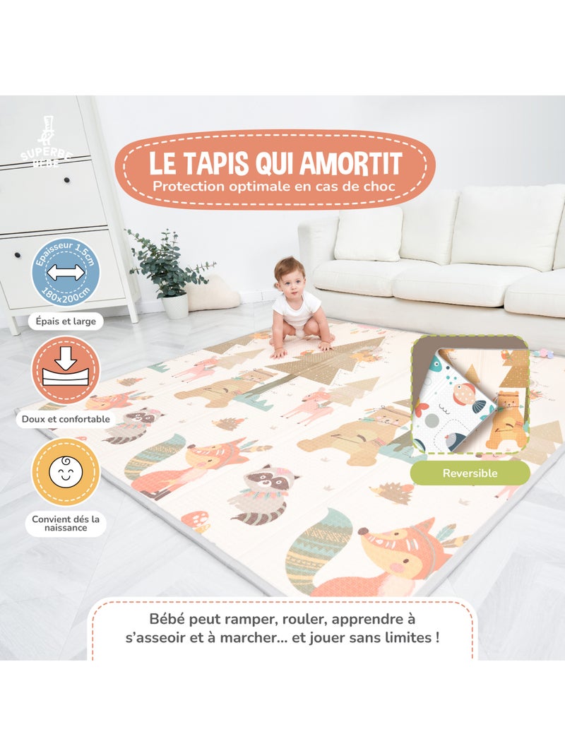 Tappeto gioco pieghevole schiuma, reversibile e impermeabile 200x180x1,5 INDIANS | SUPERBE BEBE Beige - Kiabi