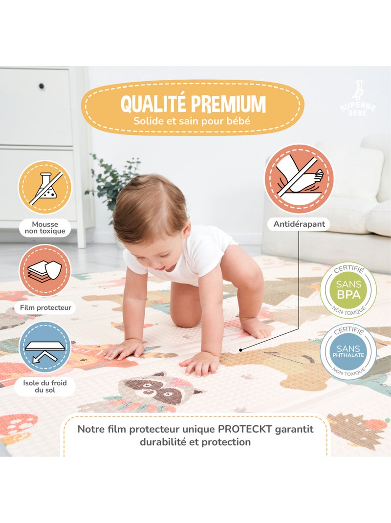 Tappeto gioco pieghevole schiuma, reversibile e impermeabile 200x180x1,5 INDIANS | SUPERBE BEBE Beige - Kiabi