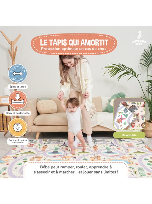 Tappeto gioco pieghevole schiuma, reversibile e impermeabile 200x180x1,5 MONUMENTI | SUPERBE BEBE - Kiabi