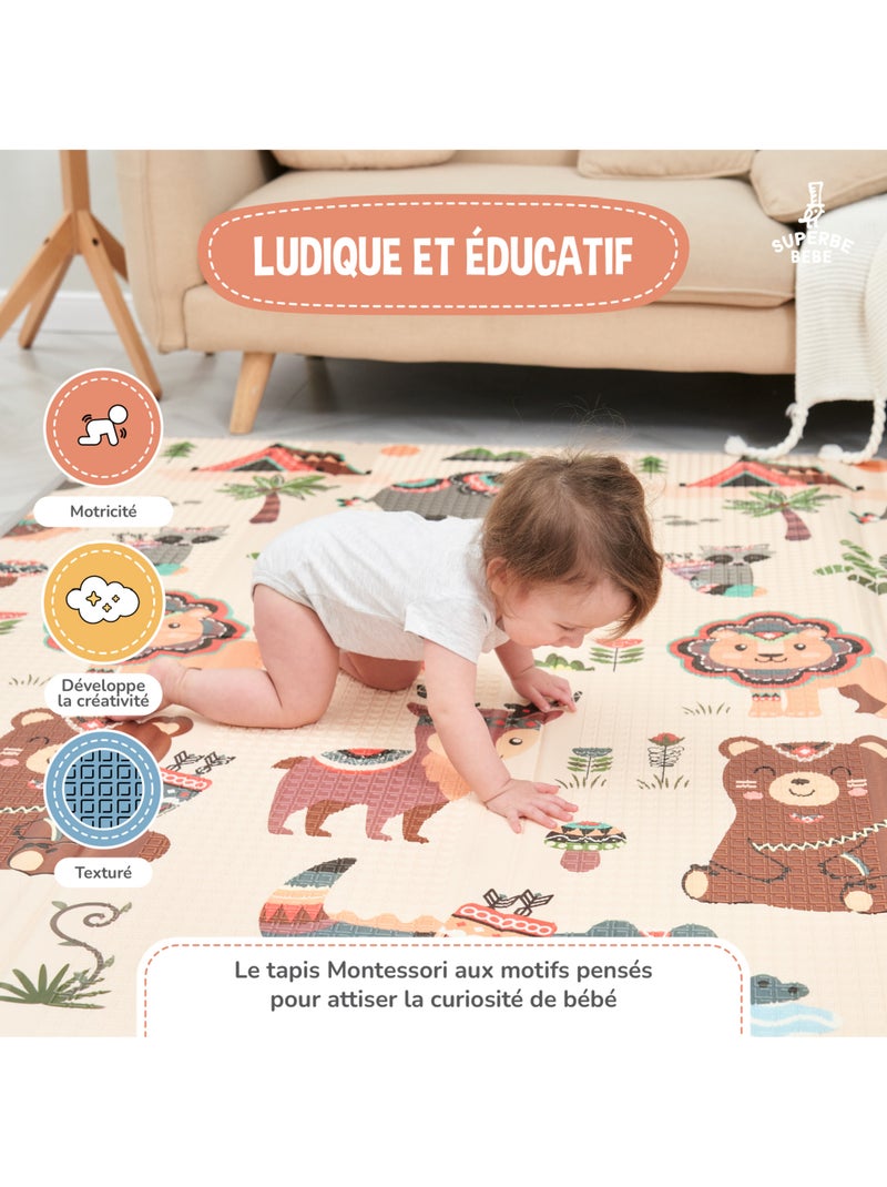 Tappeto gioco pieghevole schiuma, reversibile e impermeabile 200x180x1,5 MONUMENTI | SUPERBE BEBE Bianco Marrone Grigio - Kiabi