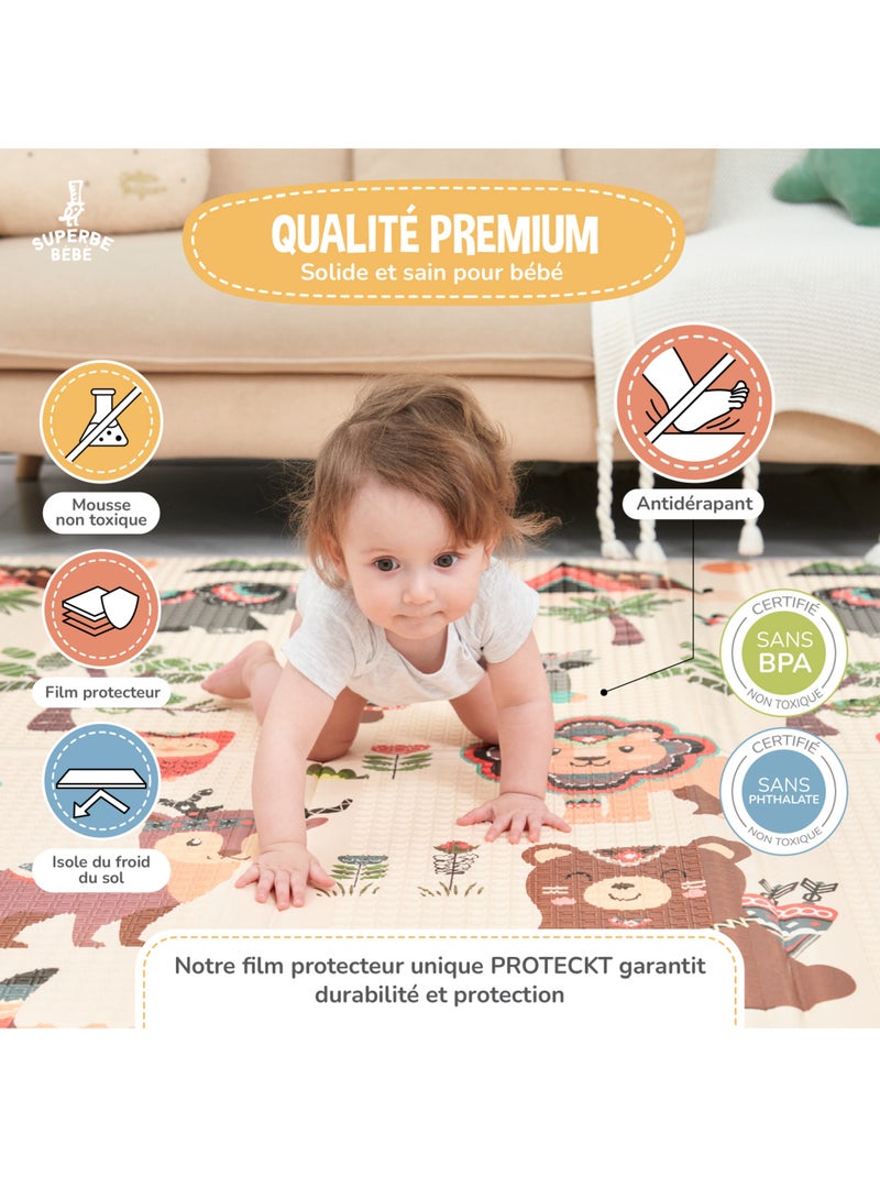 Tappeto gioco pieghevole schiuma, reversibile e impermeabile 200x180x1,5 MONUMENTI | SUPERBE BEBE Bianco Marrone Grigio - Kiabi