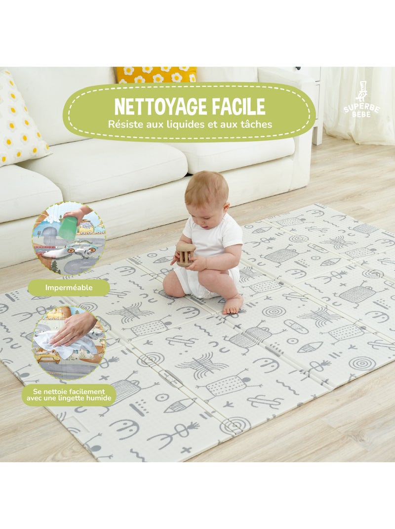 Tappeto gioco pieghevole schiuma, reversibile e impermeabile 200x180x1,5 PTEROGLYPHE | SUPERBE BEBE Marrone - Kiabi