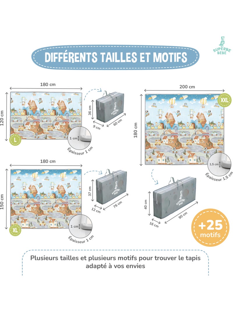 Tappeto gioco pieghevole schiuma, reversibile e impermeabile 200x180x1,5 PTEROGLYPHE | SUPERBE BEBE Marrone - Kiabi