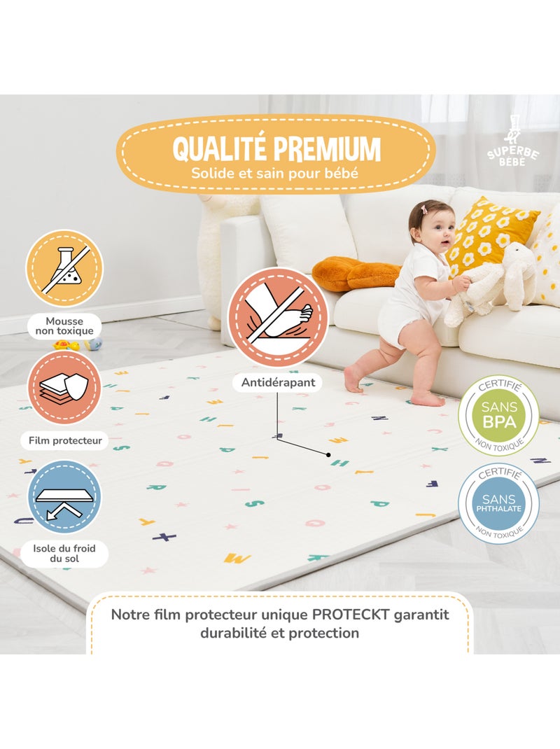 Tappeto gioco pieghevole schiuma, reversibile e impermeabile 200x180x1,5 ROAD | SUPERBE BEBE Bianco Verde chiaro - Kiabi