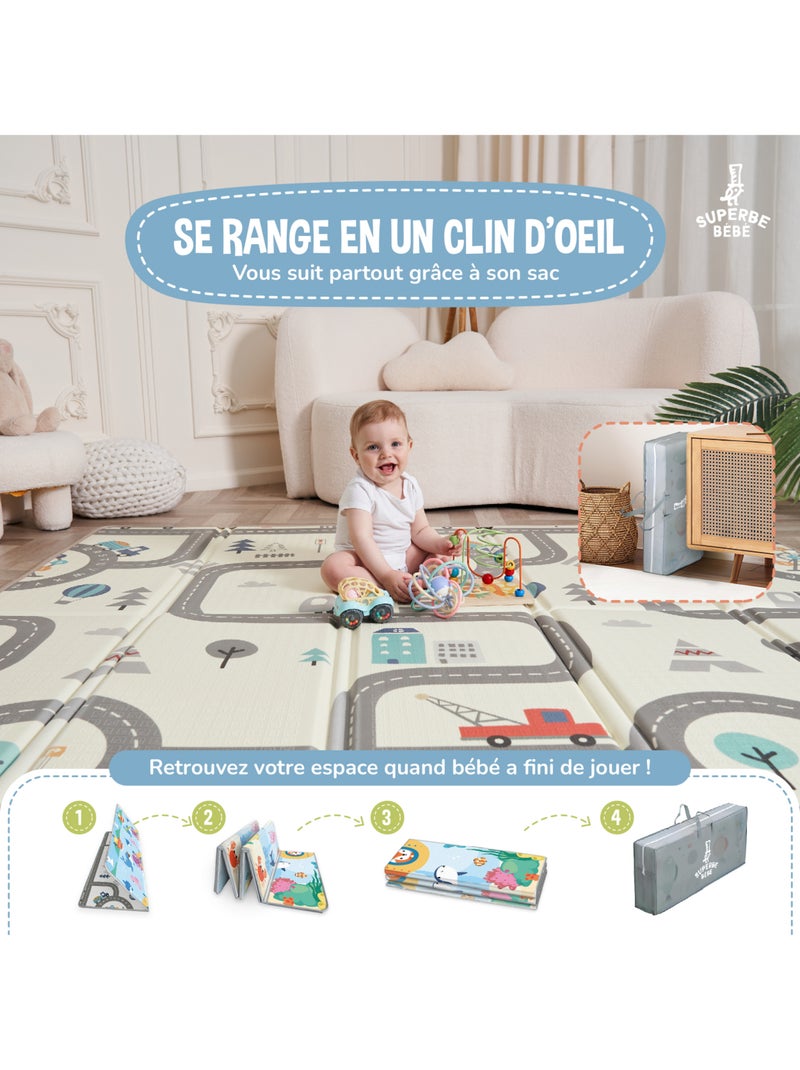 Tappeto gioco pieghevole schiuma, reversibile e impermeabile 200x180x1,5 SEA | SUPERBE BEBE Blu oltremare - Kiabi