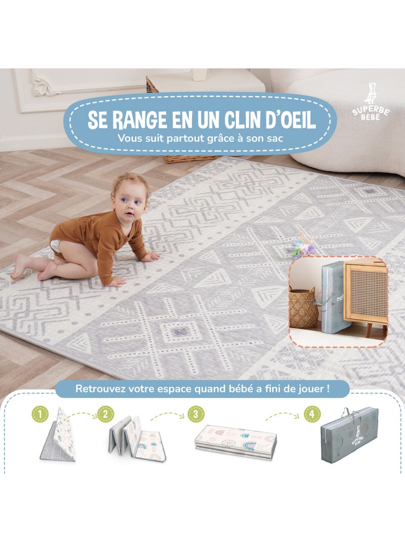 Tappeto pieghevole neonati, reversibile e impermeabile, schiuma 180 x 120 x 1 NORDIC | SUPERBE BEBE Grigio - Kiabi
