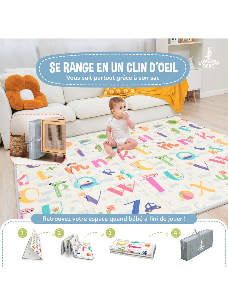 Tappeto pieghevole neonati, reversibile e impermeabile, schiuma 180 x 150 x 1 SAVANNAH SUPERBE BEBE Bianco Rosa Blu - Kiabi