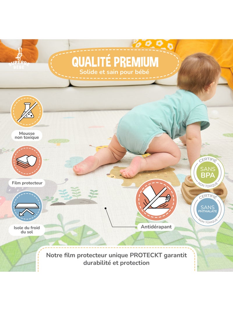 Tappeto pieghevole neonati, reversibile e impermeabile, schiuma 180 x 150 x 1 SAVANNAH SUPERBE BEBE Bianco Rosa Blu - Kiabi