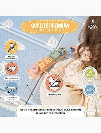 Tappeto gioco pieghevole schiuma, reversibile e impermeabile 200x180x1,5 FOX | SUPERBE BEBE