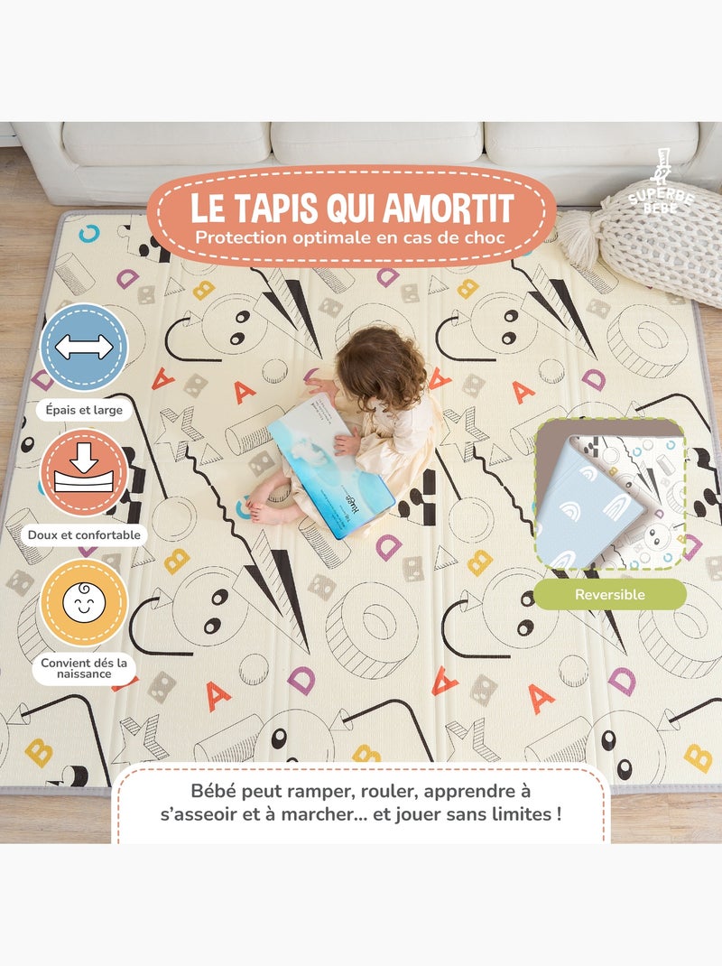 Tappeto pieghevole neonati, reversibile e impermeabile, schiuma 180x120x1 DINO | SUPERBE BEBE Bianco Arancio Bianco - Kiabi