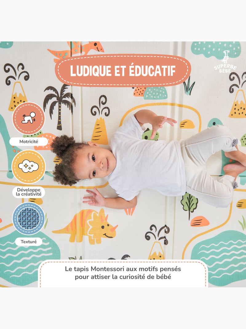 Tappeto pieghevole neonati, reversibile e impermeabile, schiuma 180x120x1 DINO | SUPERBE BEBE Bianco Arancio Bianco - Kiabi