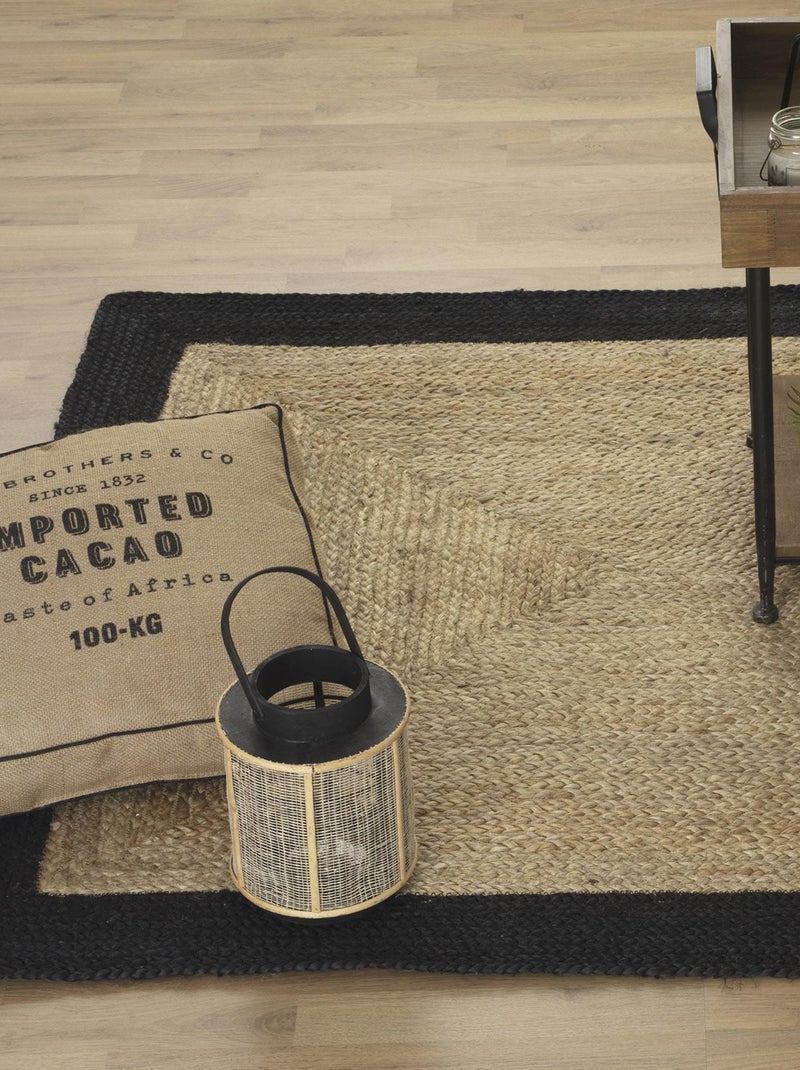 Tappeto rettangolare in juta con bordo colorato Nero - Kiabi