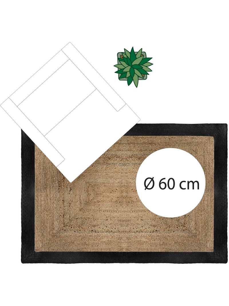 Tappeto rettangolare in juta con bordo colorato Nero - Kiabi