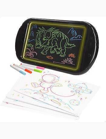 Tavoletta al neon con disegni e pennarelli. Ottima idea!
