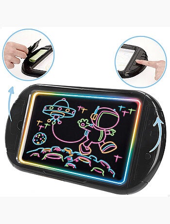 Tavoletta al neon con disegni e pennarelli. Ottima idea!