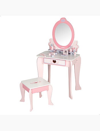Tavolino da toilette in legno con sgabello e accessori WOOMAX
