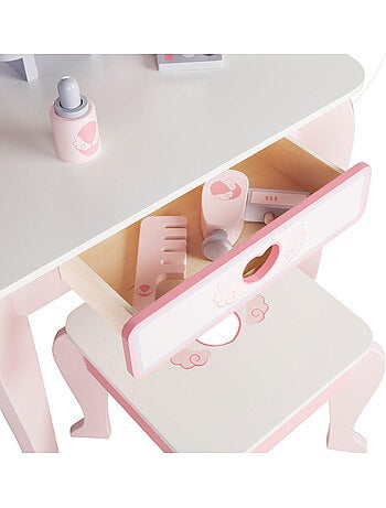 Tavolino da toilette in legno con sgabello e accessori WOOMAX