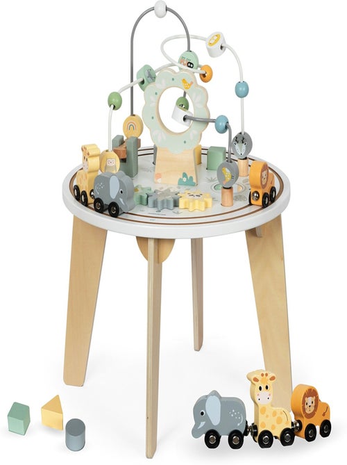 Tavolo attività rotondo in legno Montessori con trenino magnetico e labirinti per perline - Kiabi