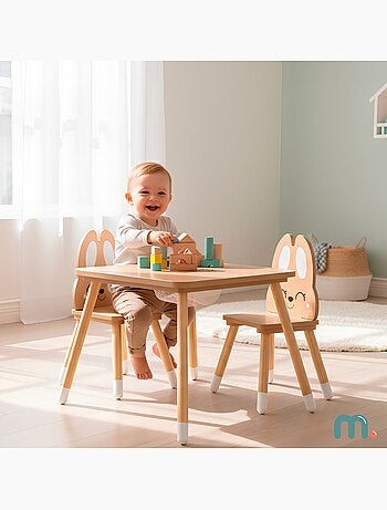 Tavolo bambini in legno con contenitore e 2 sedie design coniglio – Mamabrum