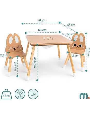 Tavolo bambini in legno con contenitore e 2 sedie design coniglio – Mamabrum