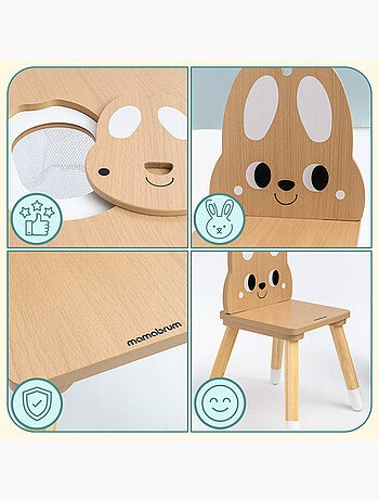 Tavolo bambini in legno con contenitore e 2 sedie design coniglio – Mamabrum