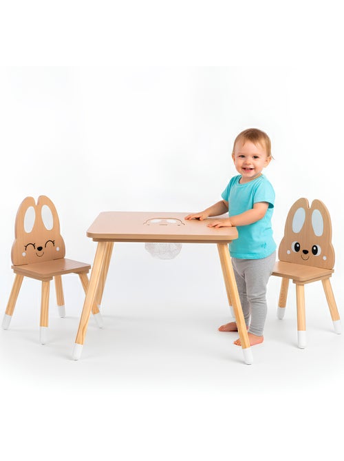 Tavolo bambini in legno con contenitore e 2 sedie design coniglio – Mamabrum - Kiabi