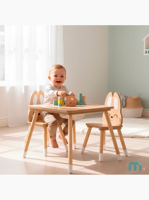 Tavolo bambini in legno con contenitore e 2 sedie design coniglio – Mamabrum - Kiabi