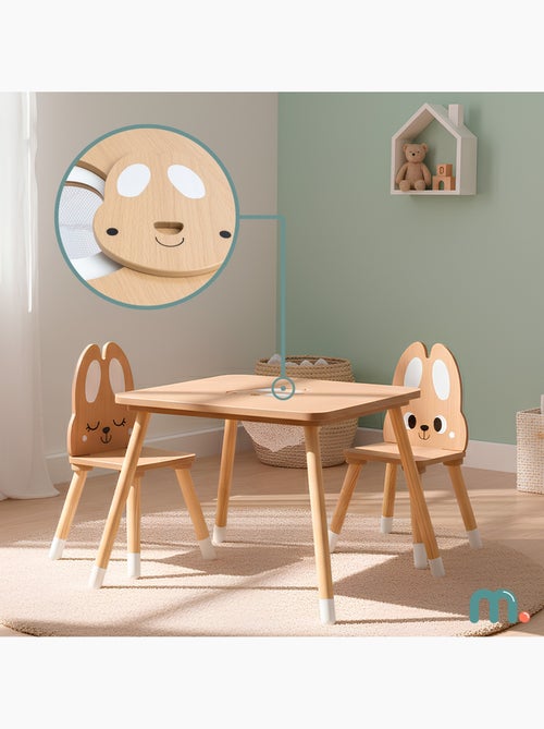 Tavolo bambini in legno con contenitore e 2 sedie design coniglio – Mamabrum - Kiabi