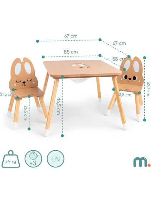 Tavolo bambini in legno con contenitore e 2 sedie design coniglio – Mamabrum - Kiabi