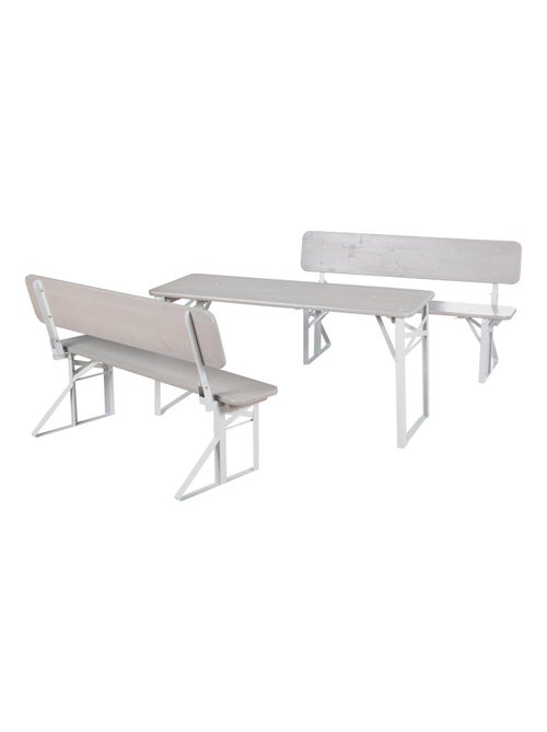 Tavolo e 2 panche con schienale per bambini – set pieghevole in legno massello FSC "Roba Outdoor" - Kiabi