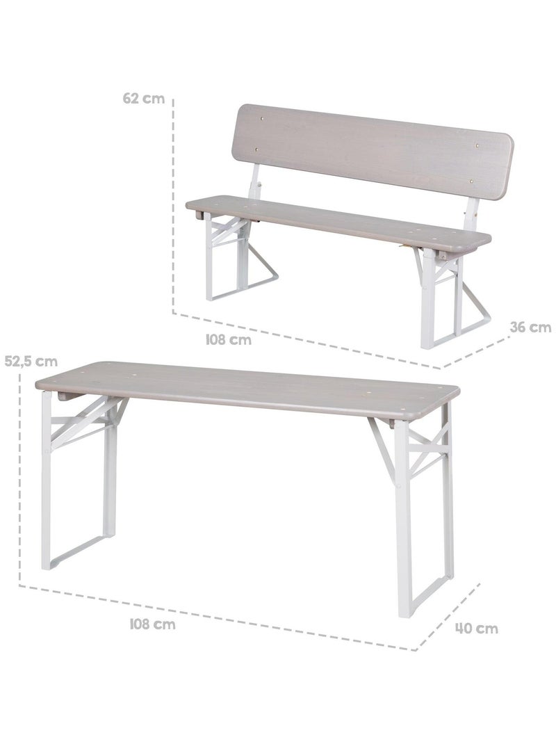 Tavolo e 2 panche con schienale per bambini – set pieghevole in legno massello FSC "Roba Outdoor" Grigio - Kiabi