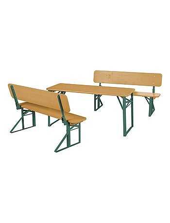 Tavolo e 2 panche con schienale per bambini – set pieghevole in legno massello FSC "Roba Outdoor