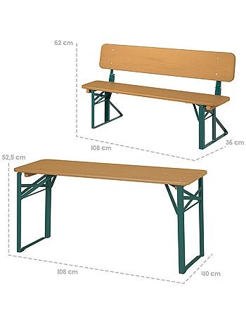 Tavolo e 2 panche con schienale per bambini – set pieghevole in legno massello FSC "Roba Outdoor